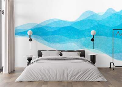 Watercolor transparent wave sea ocean teal turquoise colored background. Watercolour hand painted waves illustration Wall mural