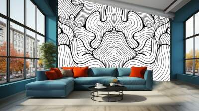 Waves creative decorative abstract background, psychedelic coloring page for adults. Vector surreal monochrome fantasy waves illustration Wall mural