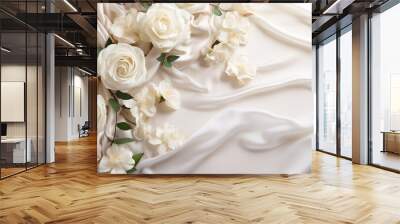 Wedding Background, White Roses, Minimalism, Silk Wall mural