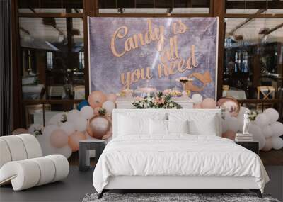 Wedding candy bar decorated with balloons Wall mural