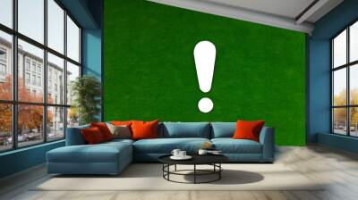 White exclamation mark on a green background. Drawing attention. Wall mural