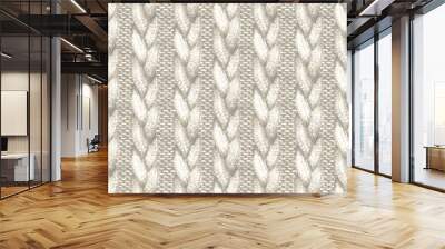 White realistic knitted seamless pattern. Watercolor hand paint cozy warm knit texture Wall mural