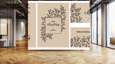 Set of universal hand drawn Merry Christmas and Happy New Year cards, ornate floral template for cover. Children abstract and floral design in doodle style. Wall mural