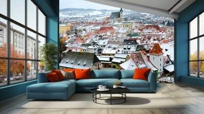 Beautiful top view of historic center of Cesky Krumlov, Czech Republic Wall mural