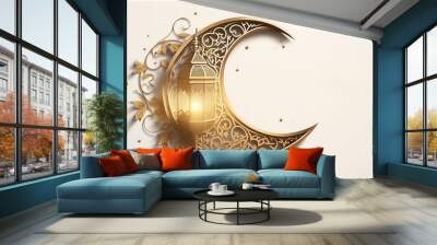 beautiful and vibrant design with a golden crescent moon and lantern for Ramadan Kareem muslim Wall mural