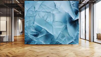 Detailed close-up of fractured ice shards texture cool blue background, ideal for cold themes Wall mural