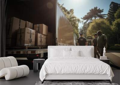 Furniture movers efficiently unload a truck, providing expert assistance for a hassle-free move. Wall mural