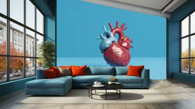 Human heart anatomical model on blue background. 3D illustration Wall mural