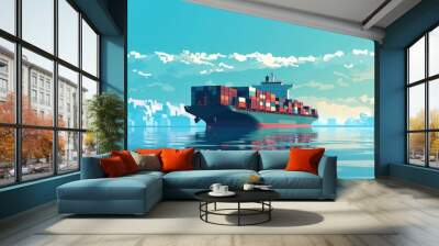 International Container Cargo ship sails across the ocean, seamless logistics and transportation Wall mural