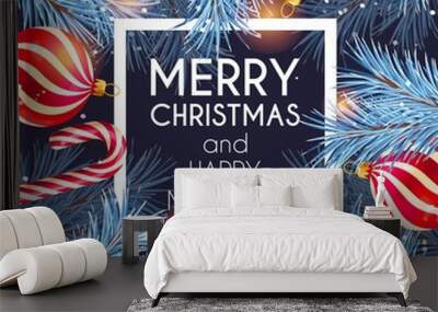 Christmas vector design with blue pine branch Wall mural