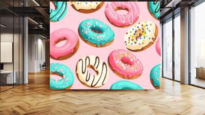 Glazed donuts seamless Wall mural