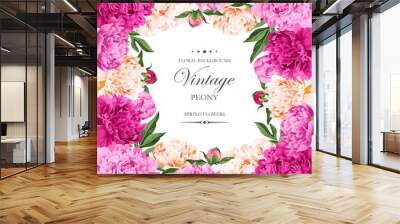 Greeting card with peonies Wall mural