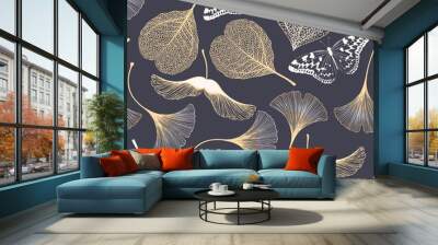 Seamless floral pattern with ginkgo biloba leaves Wall mural