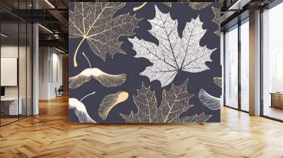 Skeleton maple leaves and seeds seamless pattern Wall mural