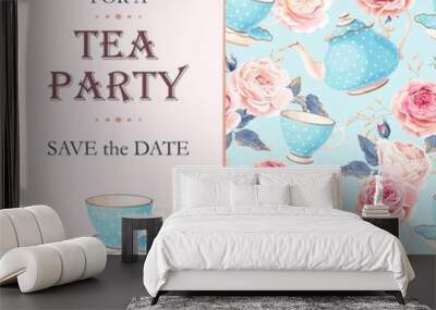 Tea party invitation Wall mural