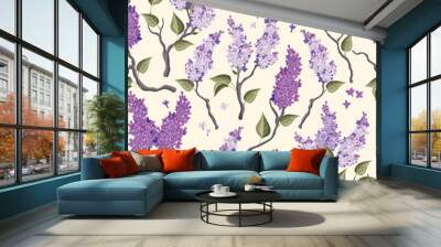 Vector seamless pattern with lilac flowers Wall mural