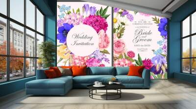 Vintage card with garden flowers Wall mural