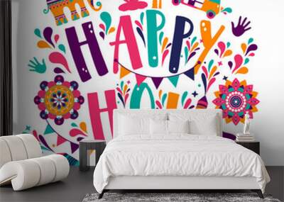 Happy holi vector elements for card design , Happy holi design with colorful icon. Wall mural