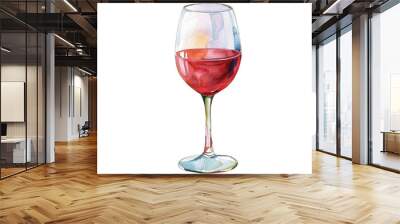 Watercolor illustration drawing of a glass of red wine on white background Ai generated Wall mural