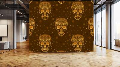 Gold ornamental sugar skull pattern. Dia de los Muertas (Day of Wall mural