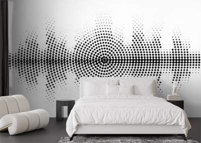 Halftone sound wave black and white pattern. Wall mural