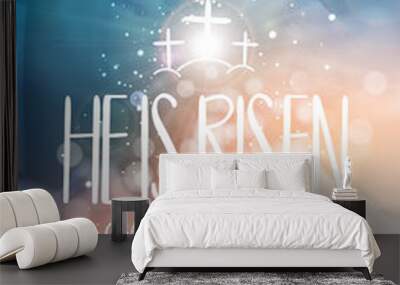 He is risen, vector Easter religious poster template Wall mural