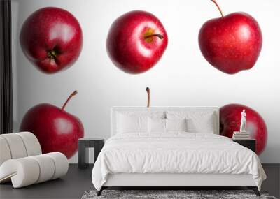 Cut out red fresh apples isolated on white background. With clipping path. Sweet summer fruit, organic natural apple. Apple set for design and advertising. Mockup Wall mural