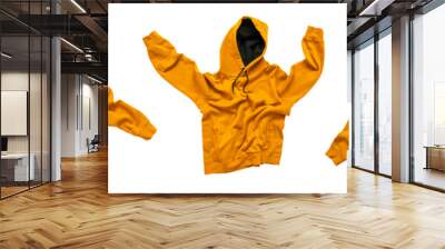 Orange hoodie isolated on transparent background. Cut out clothing object, fashionable stylish unisex sweatshirt, hoody. With clipping path. Autumn clothes for design, advertising, mockup Wall mural