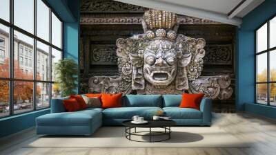 Traditional Balinese stone sculpture art and culture at Bali, Indonesia. Architecture, traveling and religion. Wall mural