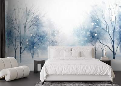 Background or backdrop for text: autumn winter landscape trees without leaves in the park snow in watercolor style Wall mural