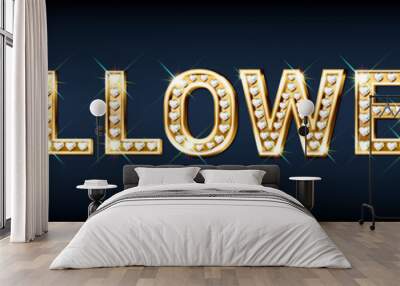 Festive banner with the word HALLOWEEN made of gold letters with diamonds Wall mural