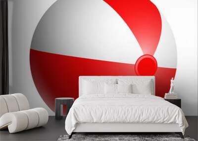 Inflatable rubber beach ball. Toy for children s games and sports in red and white. Realistic illustration on white background. Vector illustration Wall mural