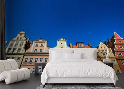 Colourful houses, blue sky, Solny square, Wroclaw, Poland. Copy space Wall mural