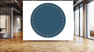 Blue denim design with circle with stitcher. Wall mural