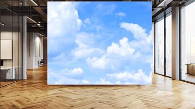 Blue sky with white cloudscape clouds. Beautiful natural clear sky with cumulus clouds. Bright sunny day, meteorology weather Wall mural