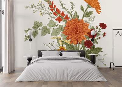 Autumn flowers. Classic flower arrangement. Vector botanical floral illustration. Wall mural