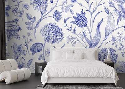 Seamless vector floral pattern. Classic illustration. Toile de Jouy Wall mural