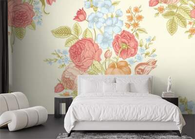 Seamless vector vintage pattern with Victorian bouquet Wall mural