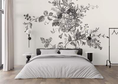 Vintage floral vector element. Victorian. Flora. Black and white Wall mural