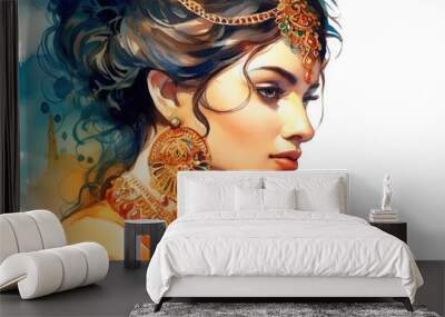 A young female of Indian ethnicity wearing traditional costumes and jewellery Wall mural