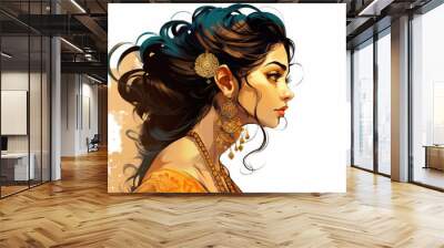 A young female of Indian ethnicity wearing traditional costumes and jewellery Wall mural