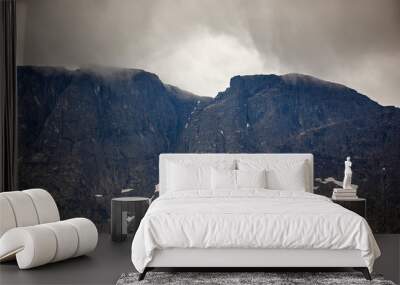 Top mountain Khibiny in the form of a background of the cloudy sky. Wall mural