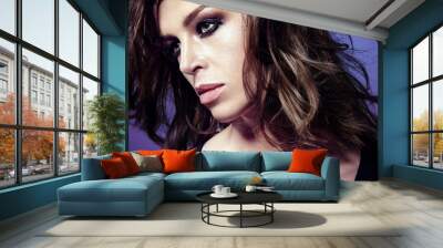 Portrait of beautiful caucasian woman, with smokey eyes makeup Wall mural