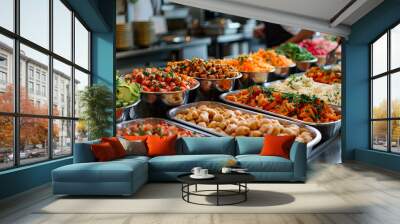 Buffet style food in trays Wall mural