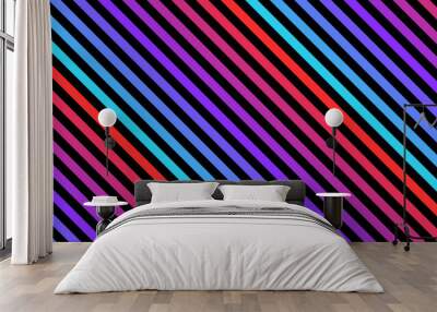 Diagonal stripes seamless pattern. Retro 1980s - 1990s fashion style background. Repeat colorful neon lines texture. Abstract vector geometric decorative design template. Trendy gradient effect Wall mural