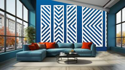 Laser cut panel set. Vector template with abstract geometric pattern, diagonal lines, stripes. Decorative stencil for laser cutting of wood, metal, engraving, fretwork. Aspect ratio 1:1, 1:2, 1:4 Wall mural