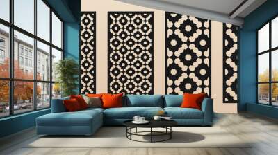 Laser cut panel set. Vector template with geometric patterns in Arabian style, floral ornament, oriental grid. Decorative stencil for laser cutting of wood, metal, acrylic panel. Aspect ratio 1:1, 1:2 Wall mural