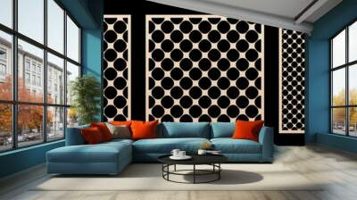 Laser cut pattern big set. Vector design with modern geometric ornament, abstract circular grid, mesh, circles. Template for cnc cutting, decorative panels of wood, metal, paper. Aspect ratio 1:1, 1:2 Wall mural