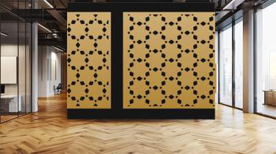 Laser cut pattern. Vector template with abstract geometric texture in oriental style, hexagonal diamond grid ornament. Decorative stencil panel for laser cutting of wood, metal. Aspect ratio 1:2, 1:1 Wall mural