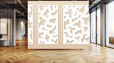 Laser cut patterns. CNC cutout silhouette with abstract geometric texture, fluid forms, organic shapes. Decorative panel for laser cutting of wood, metal, paper, plastic. Aspect ratio 1:1, 1:2, 3:2 Wall mural